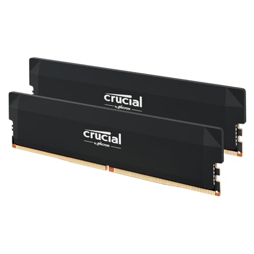 Crucial Pro DDR5 RAM 64GB Kit (2x32GB) 6000MHz CL40, Overclocking Gaming, Intel XMP 3.0 / AMD Expo, PC Computer Arbeitsspeicher 64GB DDR5, Schwarz - CP2K32G60C40U5B von Crucial