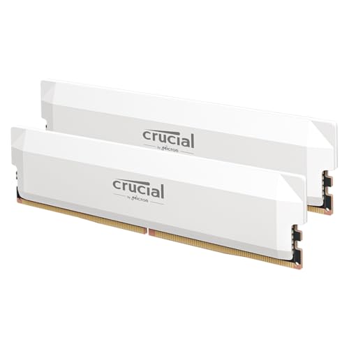 Crucial Pro DDR5 RAM 64GB Kit (2x32GB) 6400MHz CL40, Overclocking Gaming, Intel XMP 3.0 / AMD Expo, PC Computer Arbeitsspeicher 64GB DDR5, Weiß - CP2K32G64C40U5W von Crucial