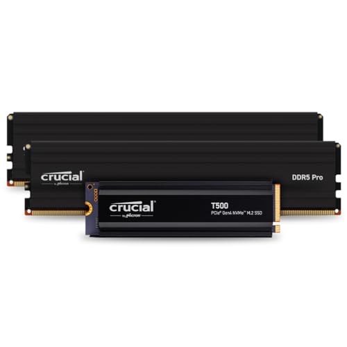 Crucial T500 1TB Gen4 NVMe M.2 Interne Gaming SSD mit Kühlkörper & Crucial Pro Desktop RAM 48GB Kit (2x24GB) DDR5 6000MHz von Crucial