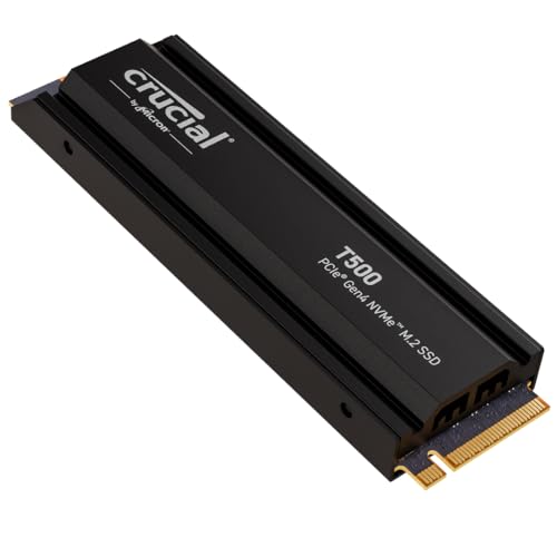 Crucial T500 SSD 1TB PCIe Gen4 NVMe M.2 Interne SSD mit Kühlkörper, bis 7300MB/s, kompatibel mit Laptop und Desktop, Microsoft DirectStorage - CT1000T500SSD5 von Crucial
