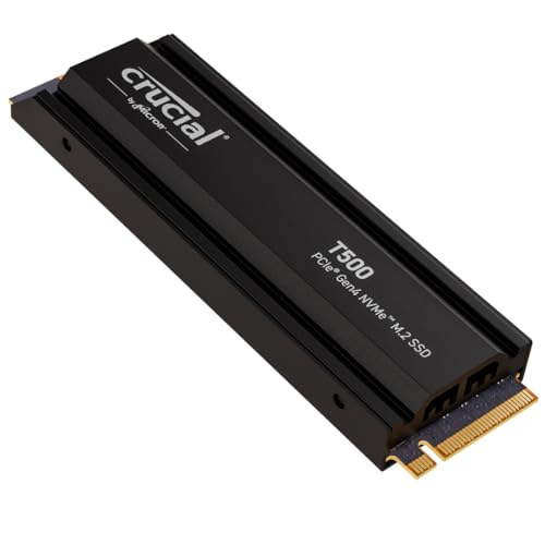 Crucial T500 SSD 2TB PCIe Gen4 NVMe M.2 Interne PS5 SSD Festplatte mit Kühlkörper, bis 7400 MB/s, TLC NAND, Laptop und Desktop kompatibel, Microsoft DirectStorage - CT2000T500SSD5 von Crucial