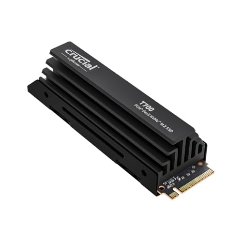 Crucial T700 1TB Gen5 NVMe M.2 SSD mit Kühlkörper - Bis zu 11.700 MB/s - DirectStorage-fähig - Gaming, Fotografie, Videobearbeitung & Design - Internes Solid State-Laufwerk - CT1000T700SSD5 von Crucial