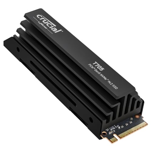 Crucial T705 1TB SSD PCIe Gen5 NVMe M.2 Interne SSD mit Premium-Kühlkörper, bis zu 13.600MB/s, Microsoft DirectStorage, PCIe 4.0 abwärtskompatibel, Solid State Drive - CT1000T705SSD5 von Crucial
