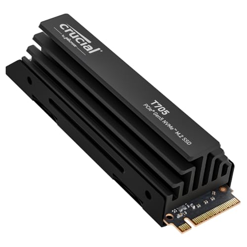 Crucial T705 2TB SSD PCIe Gen5 NVMe M.2 Interne SSD mit Premium-Kühlkörper, bis zu 14.500MB/s, Microsoft DirectStorage, PCIe 4.0 abwärtskompatibel, Solid State Drive - CT2000T705SSD5 von Crucial