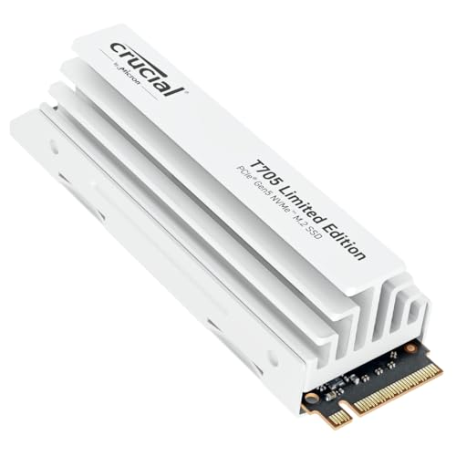 Crucial T705 2TB SSD PCIe Gen5 NVMe M.2 Limitierte Edition Interne SSD mit weißem Premium-Kühlkörper, bis zu 14.500MB/s, Microsoft DirectStorage, PCIe 4.0 abwärtskompatibel - CT2000T705SSD5A von Crucial