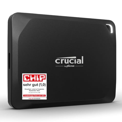 Crucial X10 Pro 1TB Externe SSD Festplatte, bis zu 2100MB/s Lesen und 2000MB/s Schreiben, Portable Solid State Drive, USB-C 3.2, PC und Mac, Wasser- und Staubgeschützt - CT1000X10PROSSD902 von Crucial