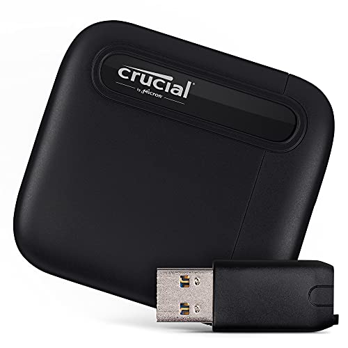 Crucial X6 1TB Tragbare SSD mit USB-A-Adapter - Bis zu 800MB/s - PC und Mac, USB 3.2 Externes Solid-State-Laufwerk - CT1000X6SSD9 von Crucial