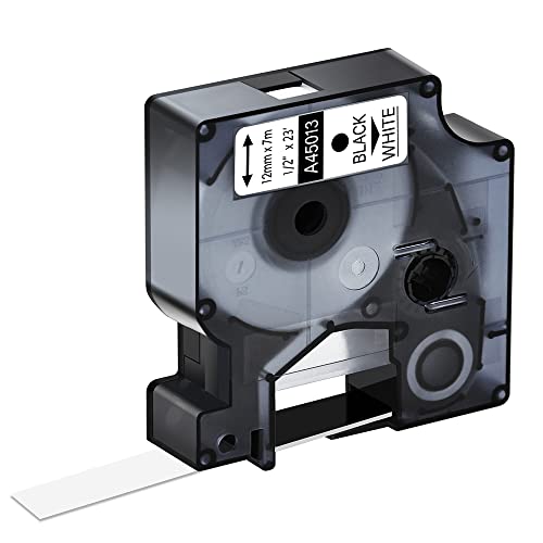 Cruxer 5x Kompatibel Etikettenband als Ersatz für Dymo D1 45013 S0720530 Schriftbänder Schwarz auf weiß 12mm x 7m Label Cassette für LabelManager 160 280 210D 360D 500TS 110 LabelWriter 450 von Cruxer