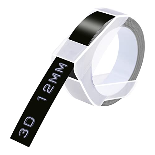 Cruxer 6 Pack A898132 Prägeband Ersatz für Dymo 12 mm x 3 m Weiß auf Schwarz Omega 3D Etikettenband Selbstklebend Dymo Prägeband Vinyl 3D Etiketten für DYMO Omega Junior Präge 3D Etikettenhersteller von Cruxer