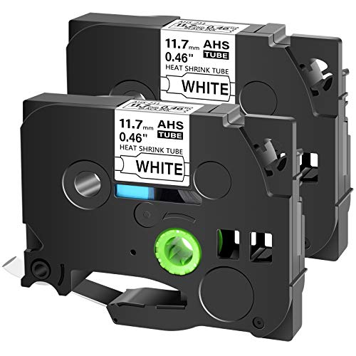 Cruxer Etikettenband kompatibel für Brother HSE231 HS2-231 HS231 Schrumpfschlauch, Schwarz auf Weiß für PT-D210 PT-D400 PT-E300 PT-E500 PT-P750WVP Etikettenmacher (2 Stück) 1,1 cm 11,7 mm x 1,5 m von Cruxer