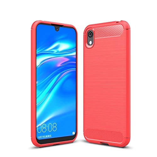 Cruzerlite Compatible wiith Honor 8S hülle, Carbon Fibre Texture Design Cover, Anti-Scratch Shock Absorption Case Compatible with Huawei Honor 8S Case (Red) von Cruzerlite