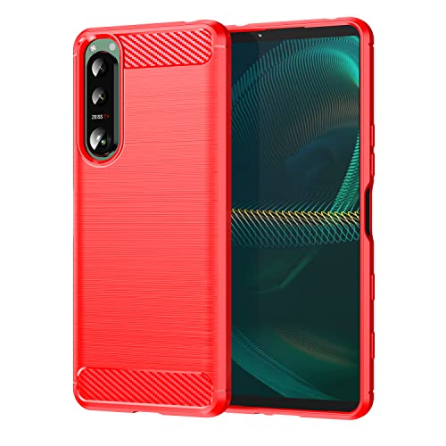 Cruzerlite Case für Sony Xperia 5 iii hülle, Carbon Fiber Texture Design Cover Anti-Scratch Shock Absorption Case Schutzhülle für Sony Xperia 5 iii (2021) (Red) von Cruzerlite