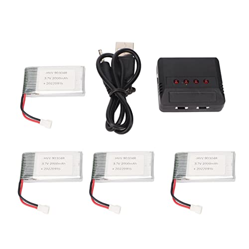 4PCS 3.7 V 2000 mAh Lithium Akku mit 4 in 1 Ladegerät, Tragbarer RC Drohnen Akku, UAV Lithium Akku, RC Drohnen Akku Zubehör für KY601S H11D H11C RC Quadcopter von Cryfokt