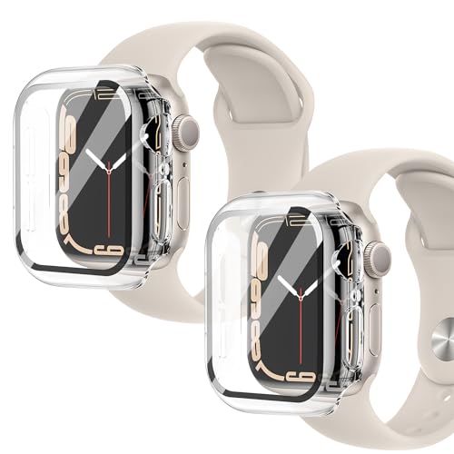Crymow Hülle mit Schutzhülle für Apple Watch SE Series 6 5 4.Rundum Schutzhülle,44 mm Gehäuse Hoch Empfindlichkeit,9H Härte,HD Klar,Kratzfes,Ultradünne Displayschutz für iWatch 2-Stück,Transparent von Crymow