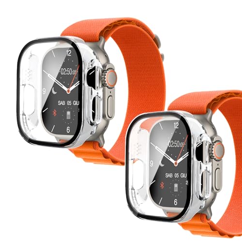 Crymow Hülle mit Schutzhülle für apple watch Series Ultra/Ultra 2.Rundum Schutzhülle,49mm Gehäuse Hoch Empfindlichkeit,9H Härte,HD Klar,Kratzfes,Ultradünne Displayschutz für iWatch 2-Stück,Transparnet von Crymow