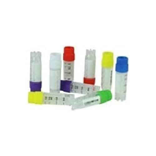 Cryomaster 4-6104 Kryoröhrchen, 2,0 mL, Außengewinde, gelbe Schraubkappe, Standring, 1D-Barcode Seitlich (500-er Pack) von Cryomaster