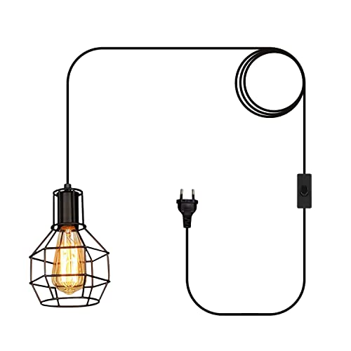 Industrielle Hängelampe mit Stecker Retro Pendellampe Metall Käfig Hängeleuchte Schwarz Rustikale Deckenleuchte E27 Lampefassung 600cm Netzkabel für Wohnzimmer Schlafzimmer(Ohne Glühbirne) Industrielle Hängelampe mit Stecker Retro Pendellampe Metall Käfig Hängeleuchte Schwarz Rustikale Deckenleuchte E27 Lampefassung 600cm Netzkabel für Wohnzimmer Schlafzimmer(Ohne Glühbirne) von Crzpchas