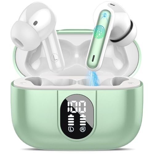 Csasan Bluetooth Kopfhörer, Kabellos Bluetooth 5.3 Deep Bass mit 4 ENC Mic, 40Std Spielzeit Touch Control In Ear mit LED-Anzeige, IP7 wasserdichte Ohrhörer für Arbeit Studium Sport Grün Csasan Bluetooth Kopfhörer, Kabellos Bluetooth 5.3 Deep Bass mit 4 ENC Mic, 40Std Spielzeit Touch Control In Ear mit LED-Anzeige, IP7 wasserdichte Ohrhörer für Arbeit Studium Sport Grün von Csasan