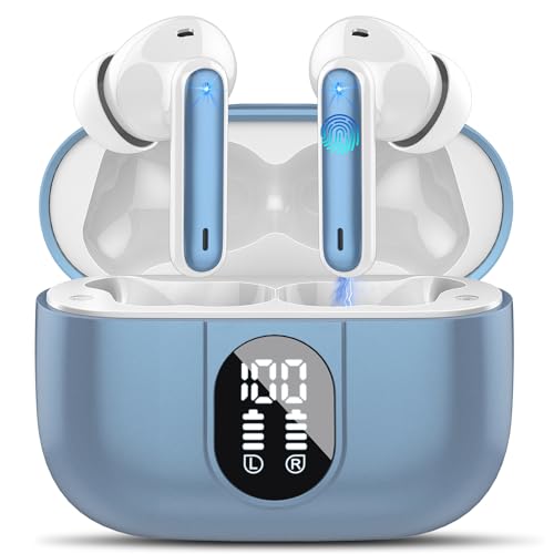 Csasan Bluetooth Kopfhörer, Kopfhörer Kabellos Bluetooth 5.3, In Ear Kopfhörer mit 4 Mic, 2024 Neue ENC Noise Cancelling Earbuds, 40 Std Immersiver Deep Bass Earbuds, IP7 Wasserdicht Ohrhörer, Blau von Csasan