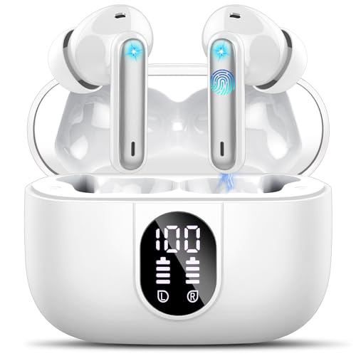 Csasan Bluetooth Kopfhörer, Kopfhörer Kabellos Bluetooth 5.3, In Ear Kopfhörer mit 4 Mic, 2024 Neue ENC Noise Cancelling Earbuds, 40 Std Immersiver Deep Bass Earbuds, Weiß von Csasan