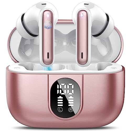 Csasan Bluetooth Kopfhörer, Kopfhörer Kabellos Bluetooth 5.3 Deep Bass mit 4 ENC Mic, 40Std Spielzeit Touch Control In Ear Kopfhörer mit LED-Anzeige, IP7 wasserdichte Ohrhörer für Arbeit Sport Rosa von Csasan