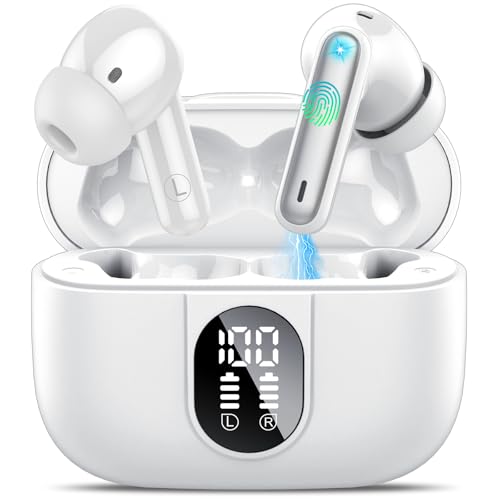 Csasan Bluetooth Kopfhörer, Kopfhörer Kabellos Bluetooth 5.3 Deep Bass mit 4 ENC Mic, 40Std Spielzeit Touch Control In Ear Kopfhörer mit LED-Anzeige, IP7 wasserdichte Ohrhörer für Arbeit Sport Weiß Csasan Bluetooth Kopfhörer, Kopfhörer Kabellos Bluetooth 5.3 Deep Bass mit 4 ENC Mic, 40Std Spielzeit Touch Control In Ear Kopfhörer mit LED-Anzeige, IP7 wasserdichte Ohrhörer für Arbeit Sport Weiß von Csasan