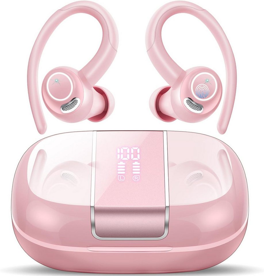 Csasan Kabellos Bluetooth 5.3 mit Ohrhaken, 48Std 3D Stereo In-Ear-Kopfhörer (Kabellose Freiheit und hochwertiges Mikrofon für kristallklare Gespräche., mit ENC Mic, LED-Anzeige, Touch Control, IP7 Wasserdicht) von Csasan