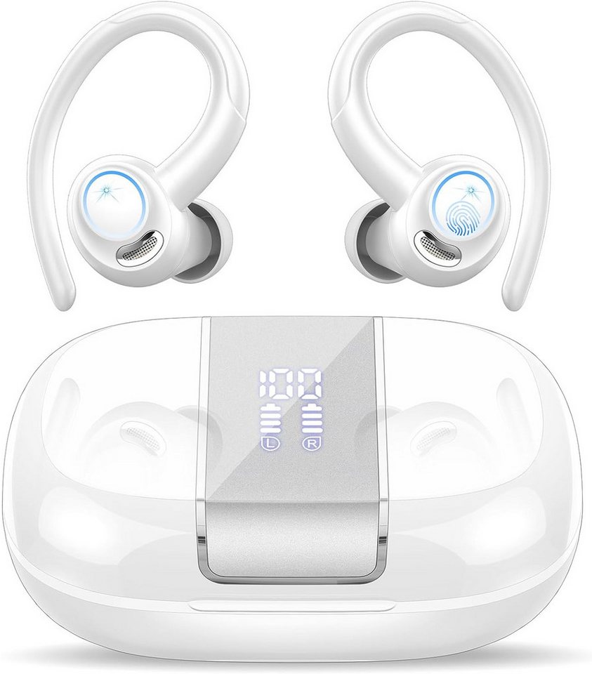 Csasan Kabellos Bluetooth 5.3 mit Ohrhaken, 48Std 3D Stereo In-Ear-Kopfhörer (Lange Akkulaufzeit und LED-Anzeige für eine dauerhafte Nutzung., mit ENC Mic, LED-Anzeige, Touch Control, IP7 Wasserdicht) von Csasan