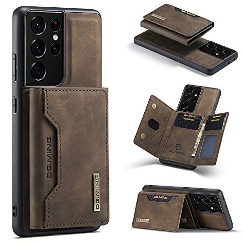 DG.MING Schutzhülle für Samsung Galaxy S21 Ultra, Premium Leder Handyhülle Rückabdeckung Magnetisch Abnehmbar mit Trifold Wallet Kartenhalter Tasche für Samsung Galaxy S21 Ultra (Kaffee) von Cseoteo