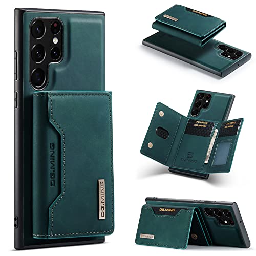 DG.MING Schutzhülle für Samsung Galaxy S22 Ultra, Premium Leder Handyhülle Back Cover Magnetisch Abnehmbar mit Trifold Wallet Kartenhalter Tasche für Samsung Galaxy S22 Ultra (Grün) von Cseoteo