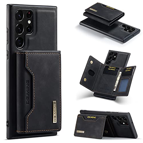 Cseoteo Wallet Case für Samsung Galaxy S23 Ultra, Leder-Handyhülle mit magnetischer, abnehmbarer dreifach faltbarer Brieftasche, Kartenhalterfach (Schwarz) von Cseoteo