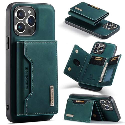 DG.MING Wallet Case Kompatibel mit iPhone 15 Pro Max, Premium Leder Handyhülle Back Cover Magnetisch Abnehmbar mit Trifold Wallet Kartenhalter Tasche für iPhone 15 Pro Max (Grün) von Cseoteo