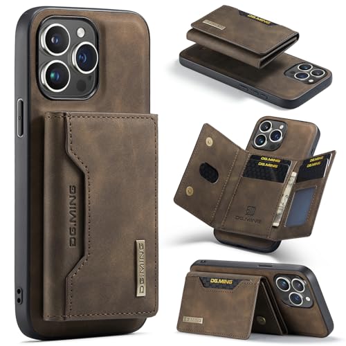 DG.MING Wallet Case Kompatibel mit iPhone 15 Pro Max, Premium Leder Handyhülle Back Cover Magnetisch Abnehmbar mit Trifold Wallet Kartenhalter Tasche für iPhone 15 Pro Max (Kaffee) von Cseoteo