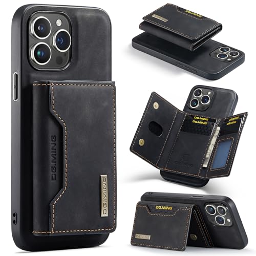 DG.MING Wallet Case Kompatibel mit iPhone 15 Pro Max, Premium Leder Handyhülle Back Cover Magnetisch Abnehmbar mit Trifold Wallet Kartenhalter Tasche für iPhone 15 Pro Max (Schwarz) von Cseoteo