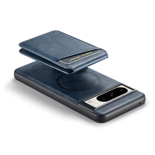 Schutzhülle für Google Pixel 8, magnetische Hülle, kompatibel mit Magsafe, Premium-PU-Leder, schlank, stoßfest, abnehmbar, mit Kartenhalter, Ständer (Blau) von Cseoteo