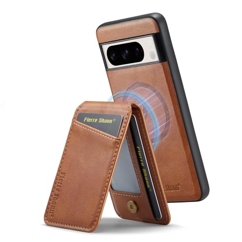 Schutzhülle für Google Pixel 8 Pro, magnetische Hülle, kompatibel mit Magsafe, Premium-PU-Leder, schlank, stoßfest, abnehmbar, mit Kartenhalter, Ständer (Braun) von Cseoteo