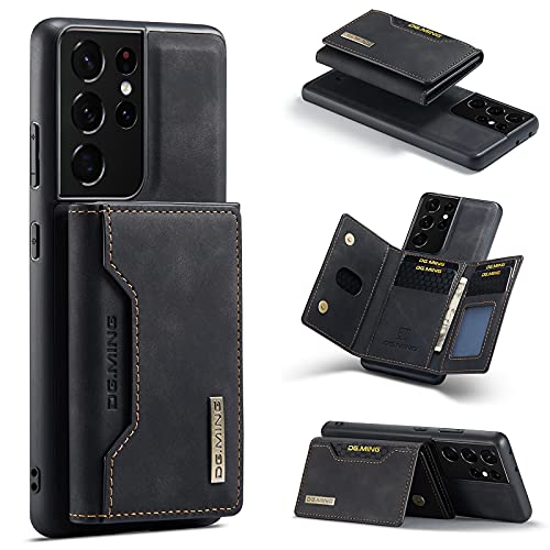 Schutzhülle für Samsung Galaxy S21 Ultra, DG.MING Premium Leder Handyhülle Rückseite Cover Magnetisch Abnehmbar mit Trifold Wallet Kartenhalter Tasche für Samsung Galaxy S21 Ultra (Schwarz) von Cseoteo