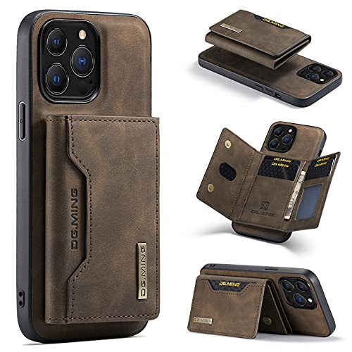 Wallet Case Kompatibel mit iPhone 13 Pro Max, DG.MING Premium Leder Handyhülle Rückabdeckung Magnetisch Abnehmbar mit Trifold Wallet Kartenhalter Tasche für iPhone 13 Pro Max (Kaffee) von Cseoteo