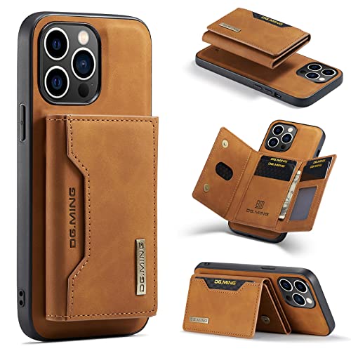 Wallet Case Kompatibel mit iPhone 14 Pro, DG.MING Premium Leder Handyhülle Back Cover Magnetisch Abnehmbar mit Trifold Wallet Kartenhalter Tasche für iPhone 14 Pro (Braun) von Cseoteo
