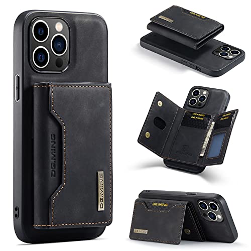 Wallet Case Kompatibel mit iPhone 14 Pro Max, DG.MING Premium Leder Handyhülle Rückabdeckung Magnetisch Abnehmbar mit Trifold Wallet Kartenhalter Tasche für iPhone 14 Pro Max (Schwarz) von Cseoteo