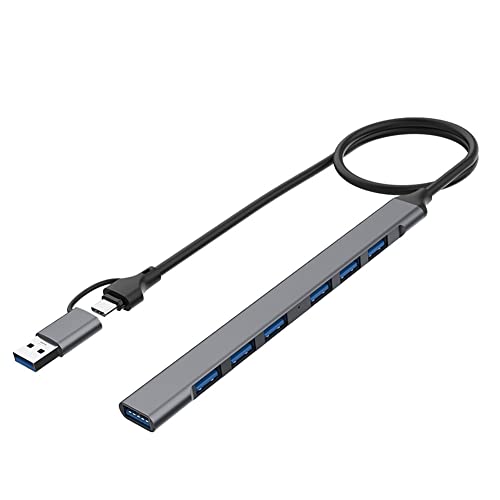Ctwezoikmt 1 x USB-Hub mit 7 Anschlüssen, schlank, 2-in-1 (USB-C + USB 3.0) auf USB 2.0 x 6 + USB 3.0 x 1, 5 Gbit/s, schnelle Übertragung, USB 3.0 Hub-Splitter von Ctwezoikmt
