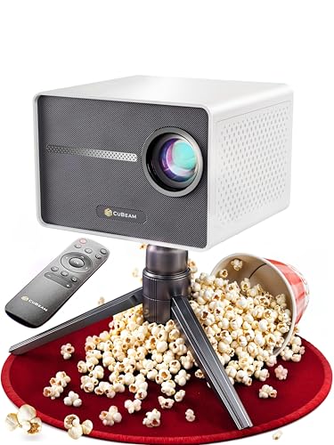 CUBEAM Mini Beamer 4K Heimkino | Mobiler Full HD LED Projektor | 20.000 Lumen | Auto. 4D Korrektur | Kurzdistanz tauglich | WiFi, Bluetooth & Handy | Kleiner Smart Projector 4K | Portable Mini-Beamer von CuBeam