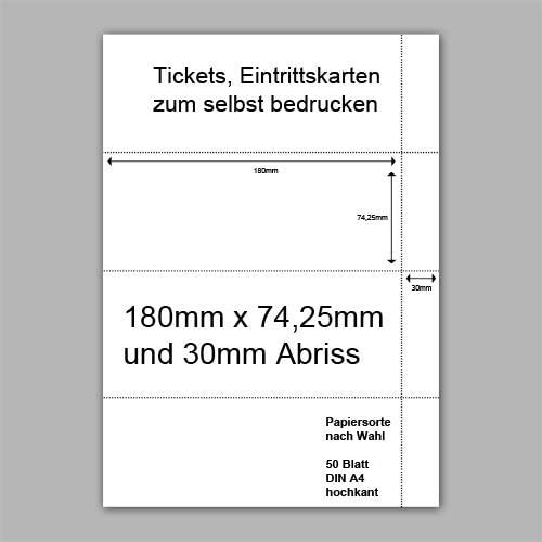 Eintrittskarten zum selbst bedrucken, perforiert 180x74,25mm mit 30mm Abriss Tickets Konzertkarten Kinokarten (A: Weiß, 120g/m²) von CuNU Preisauszeichnung