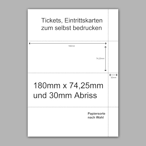 Eintrittskarten zum selbst bedrucken, perforiert 180x74,25mm mit 30mm Abriss Tickets Konzertkarten Kinokarten (A: Weiß, 120g/m²) von CuNU Preisauszeichnung