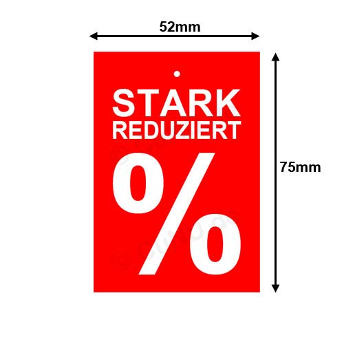 Hängeetiketten Aktionsetiketten Textiletiketten 52 x 75 mm mit Aufdruck "STARK REDUZIERT%", VPE: 500 Stück Hängeetiketten Aktionsetiketten Textiletiketten 52 x 75 mm mit Aufdruck "STARK REDUZIERT%", VPE: 500 Stück von CuNU Preisauszeichnung