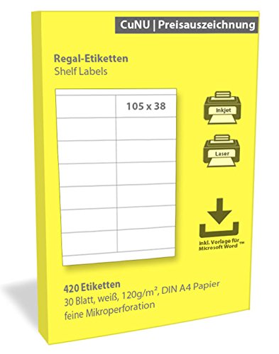 Regalschilder, Regal-Etiketten, Scanner-Etiketten, weiß, 105x38 mm 420 Stück von CuNU Preisauszeichnung