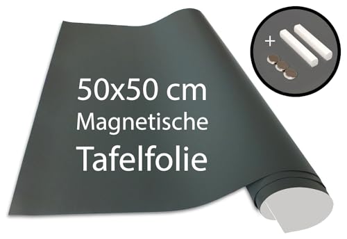 Cuadros Lifestyle Tafelfolie 50 x 50 cm | Magnetisch und selbstklebend - Vinyl- Kreidefolie | Magnettafel | inkl. Kreide + Neodym-Magnete | Tafel 50x50 cm Grau von Cuadros Lifestyle