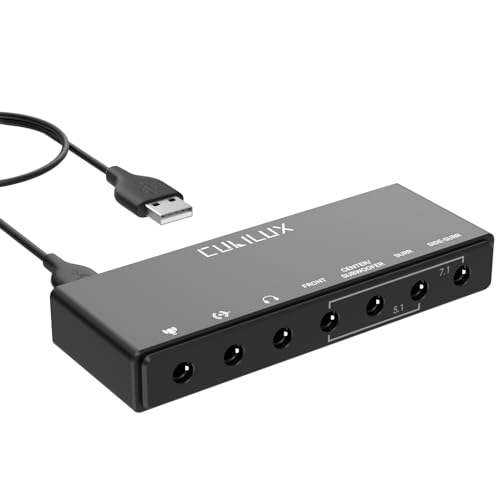 7.1 USB Surround Soundkarte,48KHz-384KHz Abtastrate für Kopfhörer, Externe USB A Soundkarte aus Vollaluminiumlegierung für Laptop,PC,unterstützt Line-In und Stereo Mikrofon Eingang von Cubilux