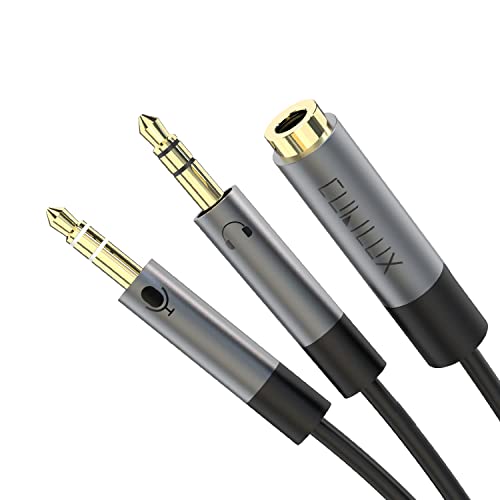 Cubilux 3,5-mm-Headset-Audio- und Mikrofon-Splitter, 1/8-Zoll-TRRS(CTIA)-Buchse auf 2X TRS-Stecker, Y-Splitter für Gaming-Headset, PC, Laptop, Computer mit separatem Kopfhörer- und Mikrofonanschluss von Cubilux
