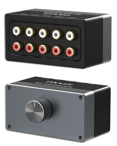 Cubilux AS-R4 Bidirektional RCA Stereo Audio Switch 4(1)-In-1(4)-Out,Passiver 4 Kanal Stereo Cinch Lautsprecher Splitter, RCA Bidirektionaler für Verstärker,Lautsprecher,Mixer,PC von Cubilux